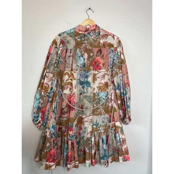 NWT Zimmermann Cassia Drop Waist Patchwork Floral Mini Dress Multi Color Size: 8 - Picture 7 of 9